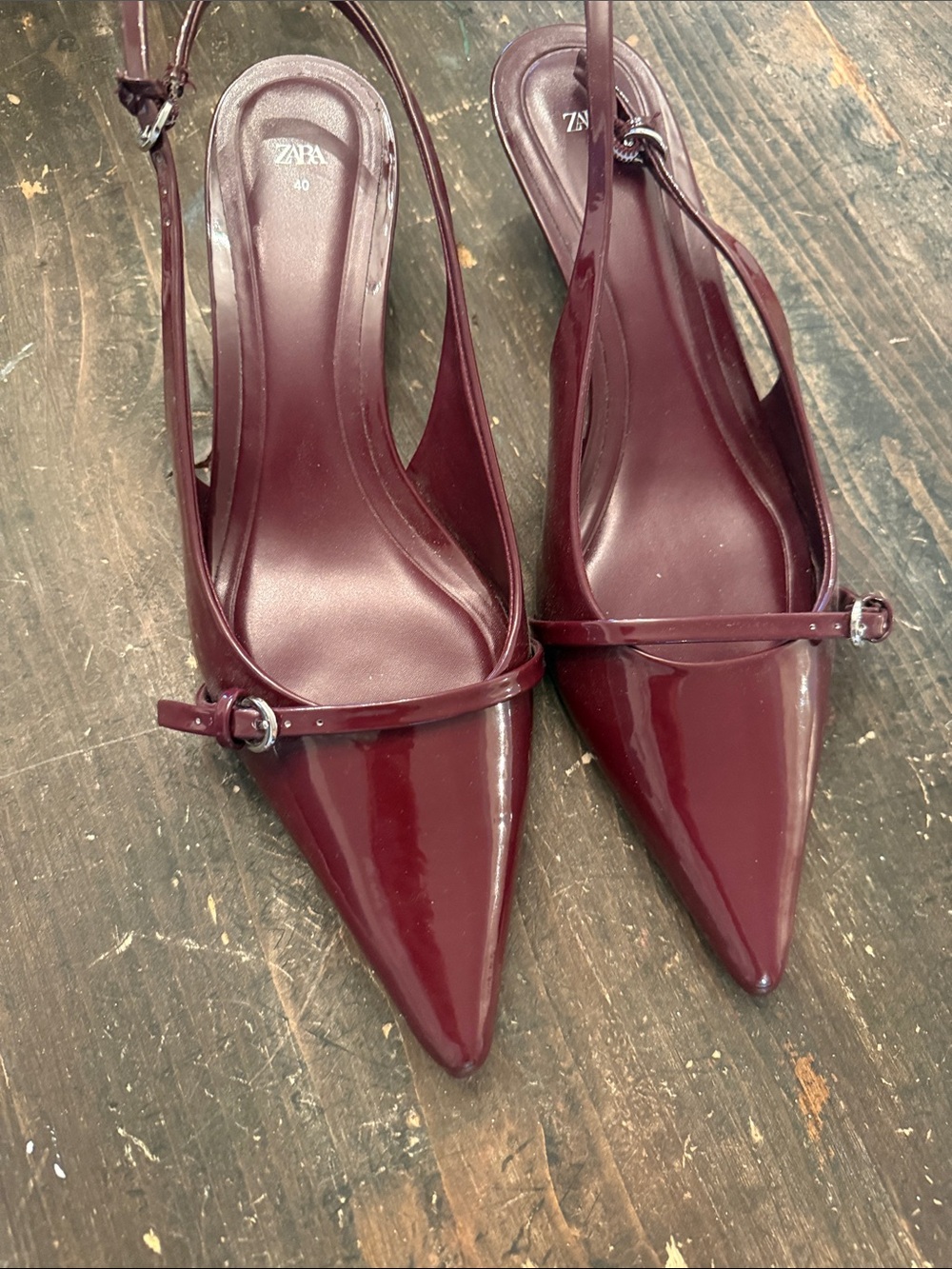 Zara Burgundy Patent Pointed Slingback Heels